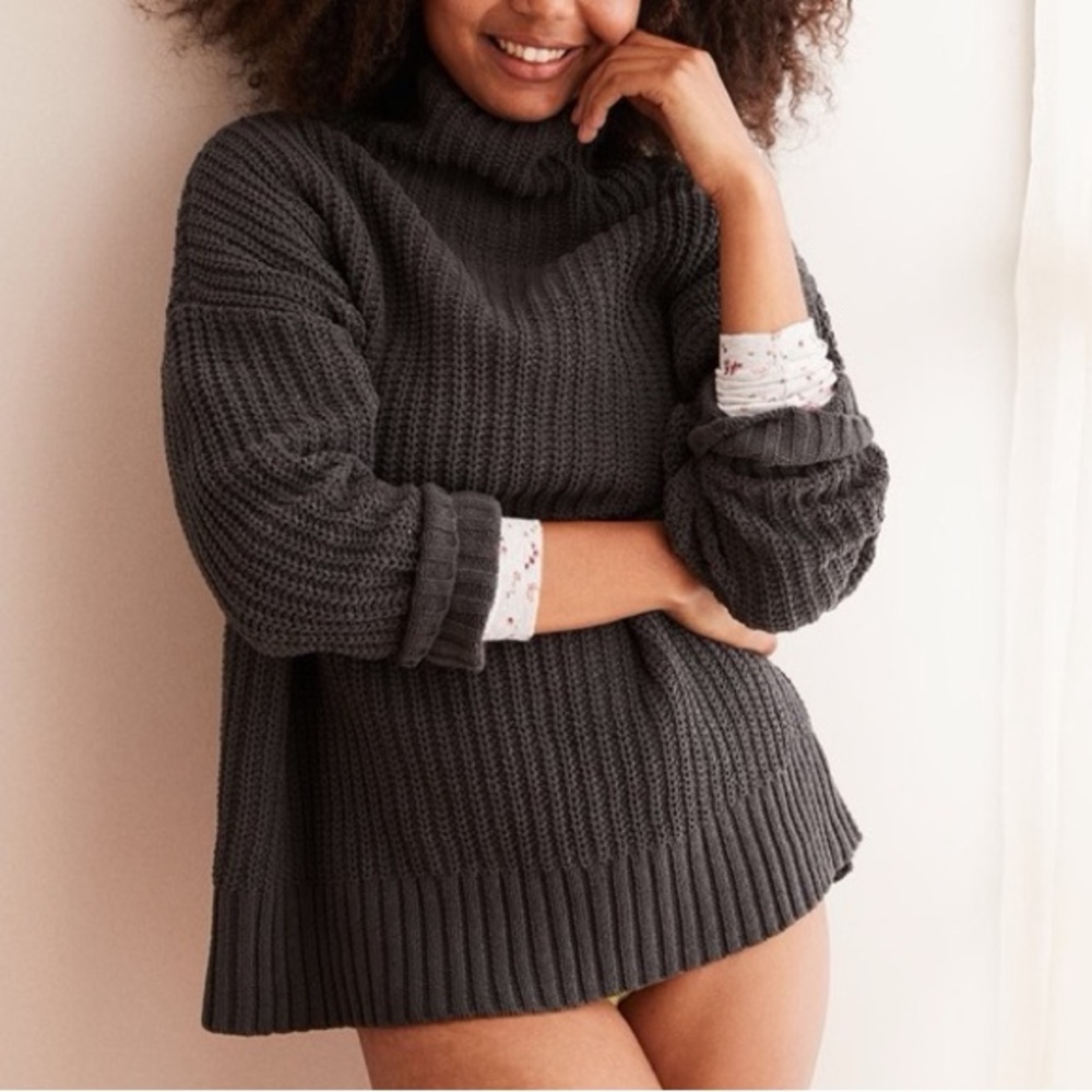 Aerie Dark Grey Mock Neck Chunky Chenille Knit Sweater XS